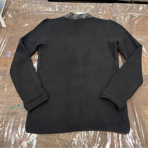 Tory Burch Black Cardigan Sweater with V-neck and Floral Trim - Picture 12 of 14